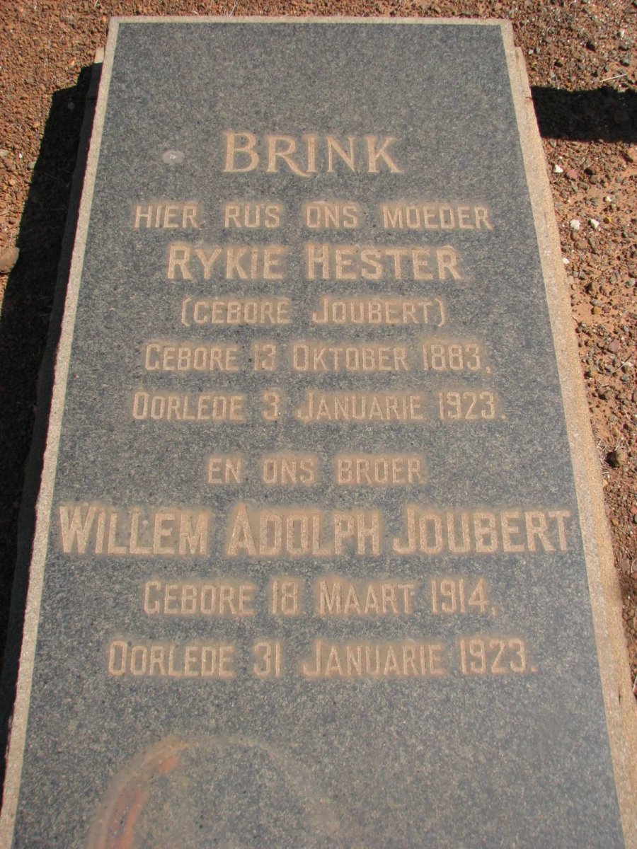 BRINK Rykie Hester nee JOUBERT 1883-1923 :: JOUBERT Willem Adolph 1914-1923