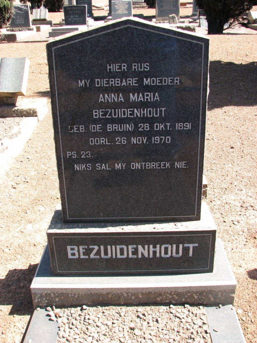 BEZUIDENHOUT Anna Maria nee DE BRUIN 1891-1970