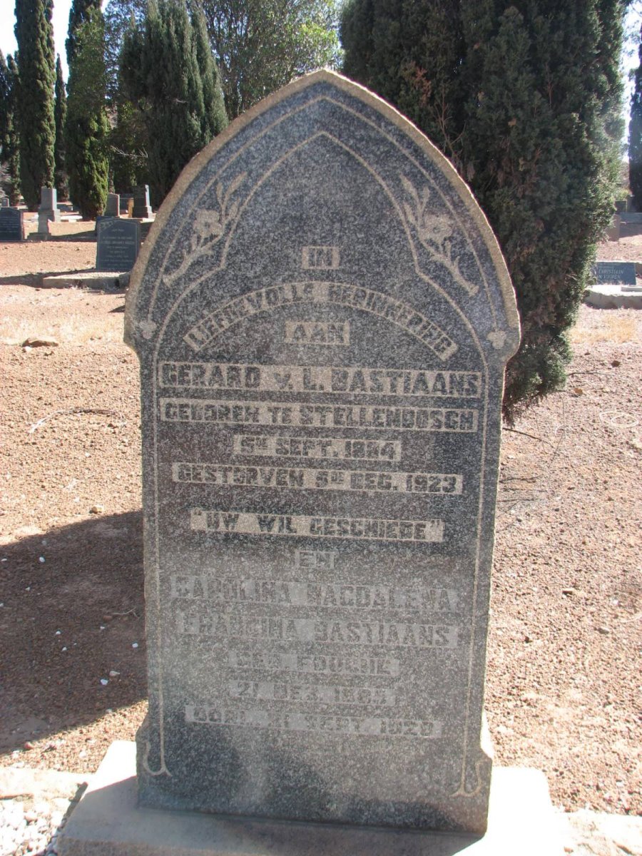 BASTIAANS Gerard v.L. 1884-1923 &amp; Carolina Magdalena Francina FOUCHE 1885-1928