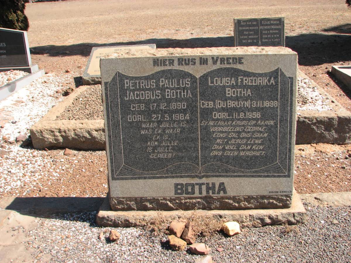 BOTHA Petrus Paulus Jacobus 1890-1984 &amp; Louisa Fredrika DU BRUYN 1898-1956