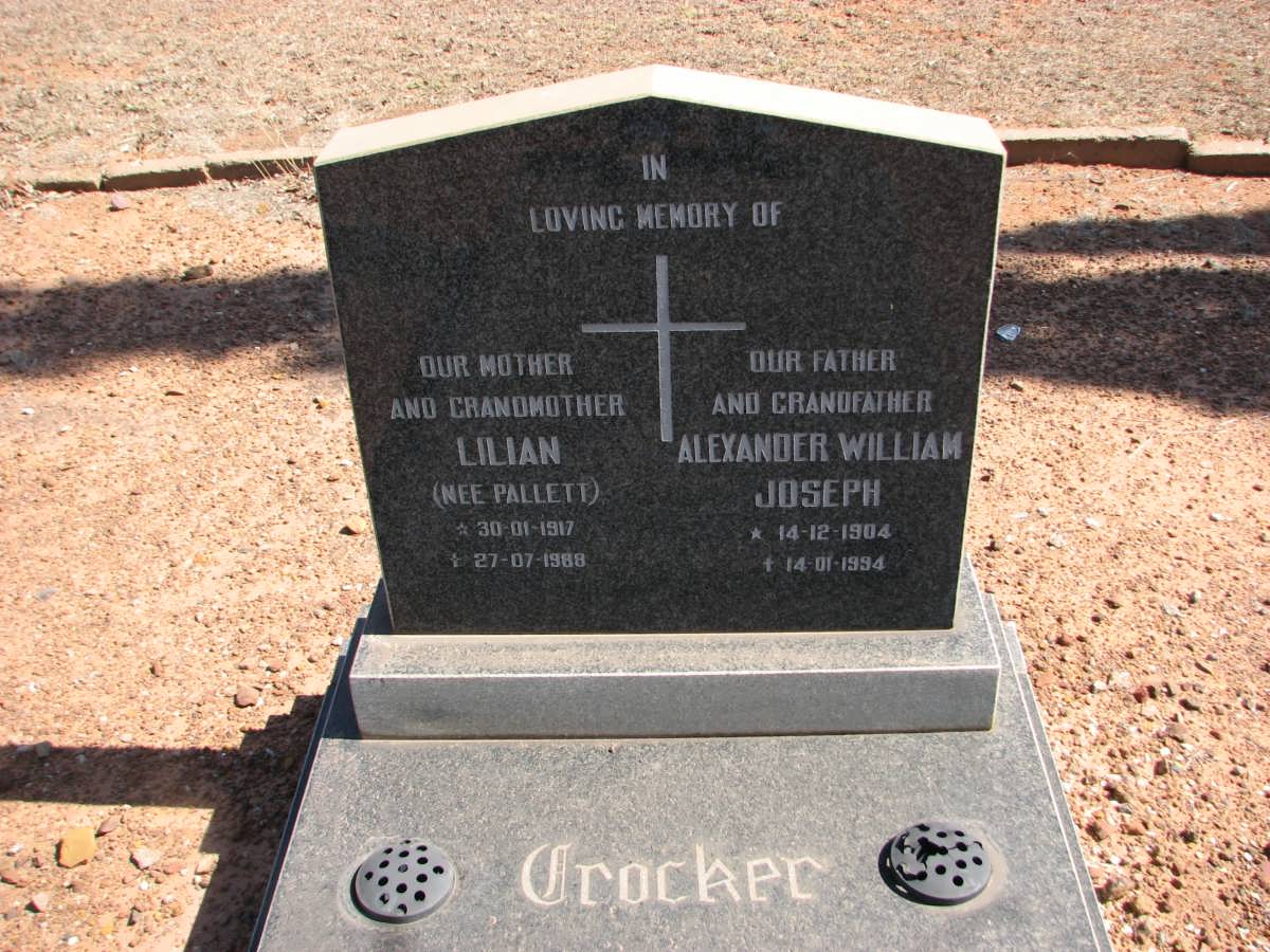 CROCKER Alexander William Joseph 1904-1994 &amp; Lillian PALLETT 1917-1988