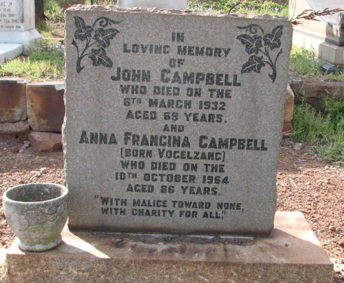 CAMPBELL John -1932 &amp; Anna Francina VOGELZANG -1964