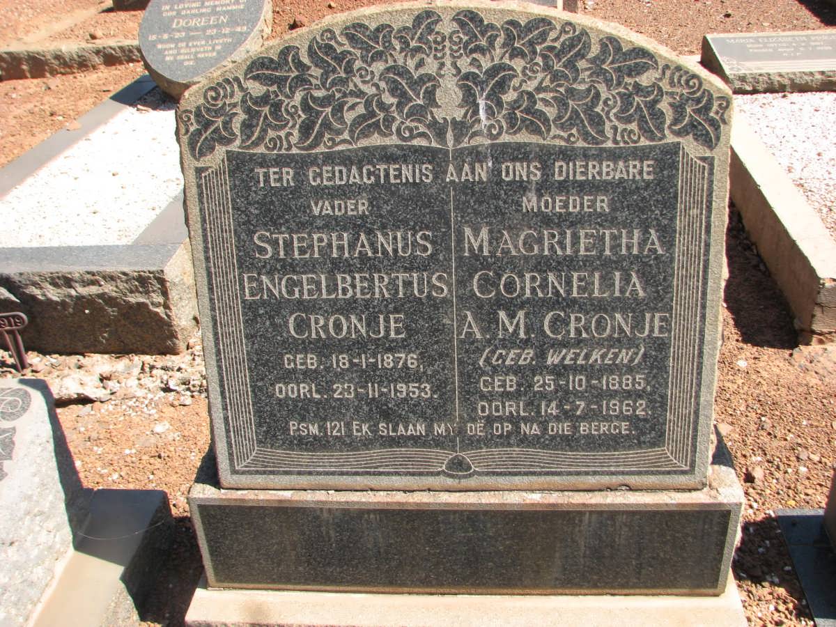 CRONJE Stephanus Engelbertus 1876-1953 &amp; Magrietha Cornelia A.M. WELKEN 1885-1962