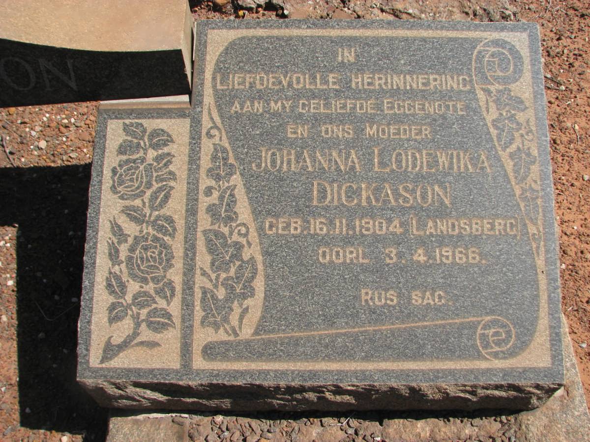 DICKASON Eric Samuel N. 1899-1969 & Johanna Lodewika nee LANDSBERG 1904-1966 #2