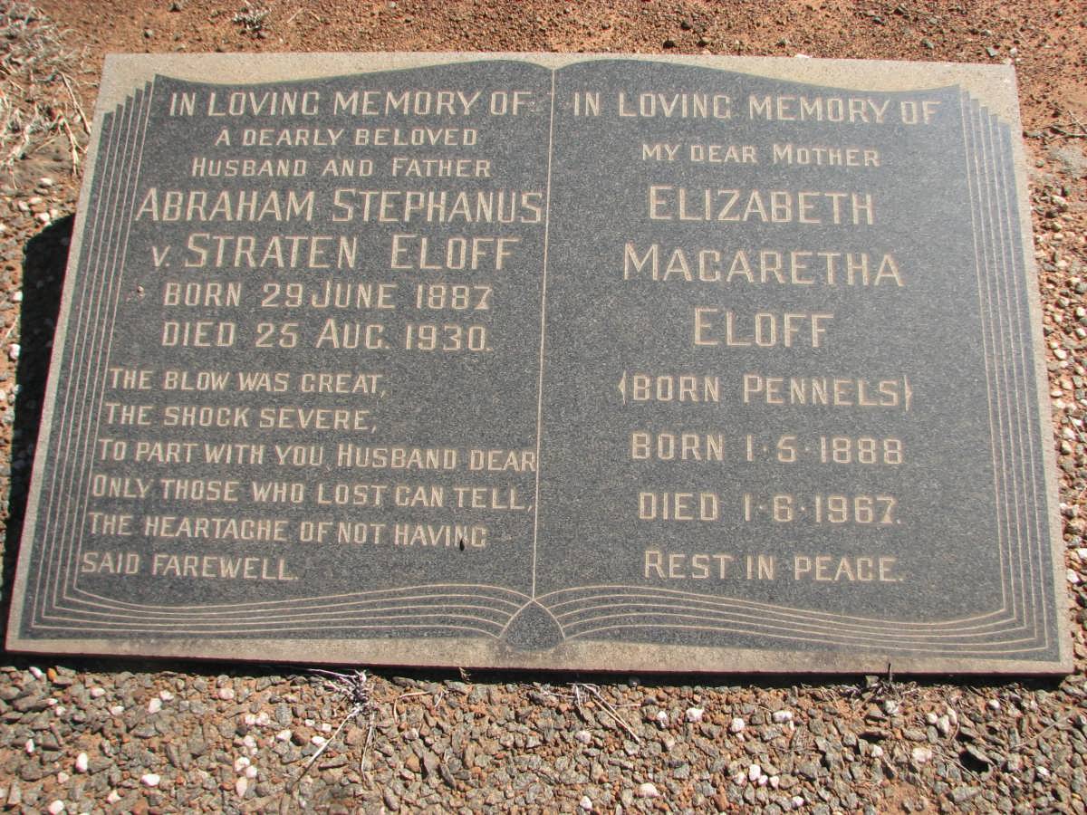 ELOFF Abraham Stephanus v. Straten 1887-1930 &amp; Elizabeth Magaretha PENNELS 1888-1967
