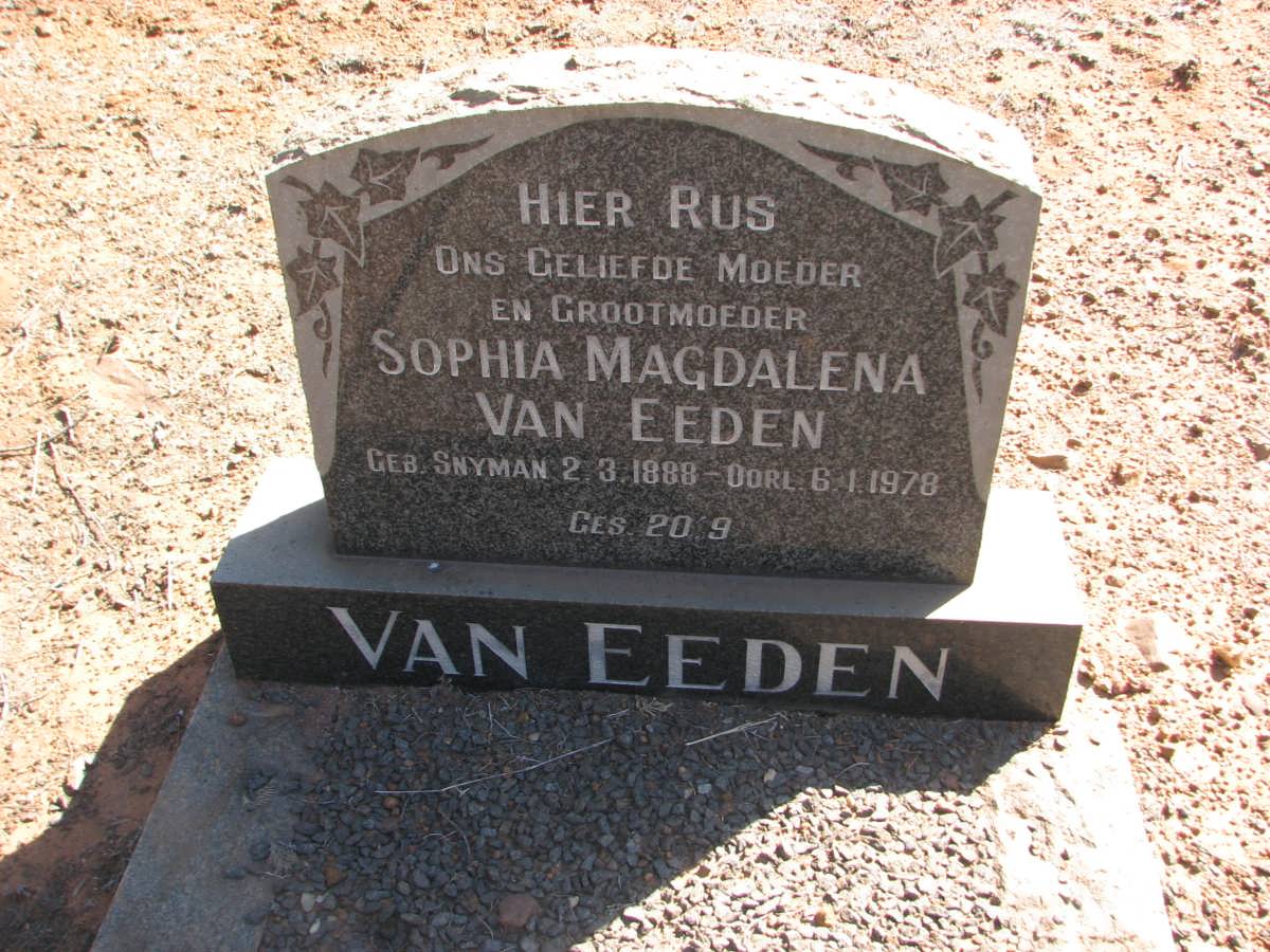 EEDEN Sophia Magdalena, van nee SNYMAN 1888-1978