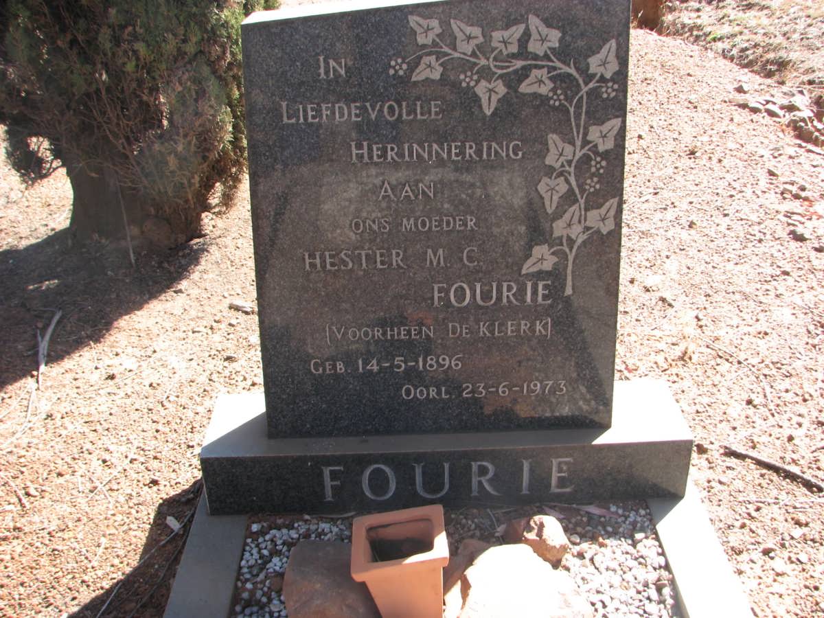 FOURIE Hester M.C. formerly DE KLERK 1896-1973