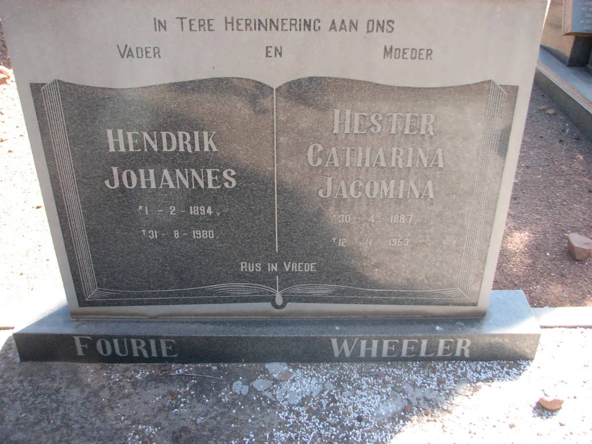 FOURIE Hendrik Johannes 1894-1980 &amp; Hester Catharina Jacomina WHEELER 1897-1953