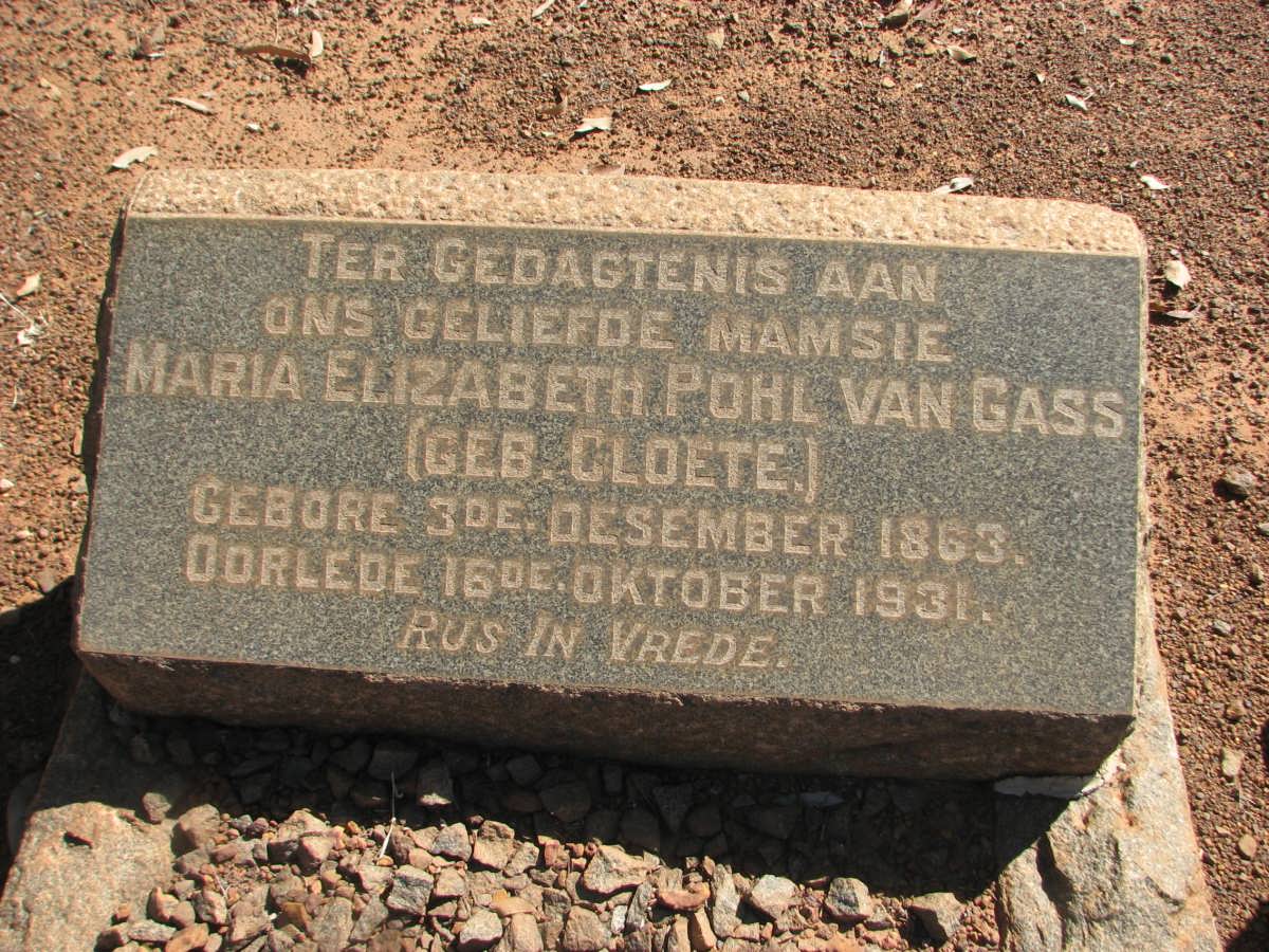 GASS Maria Elizabeth Pohl, van nee CLOETE 1863-1931