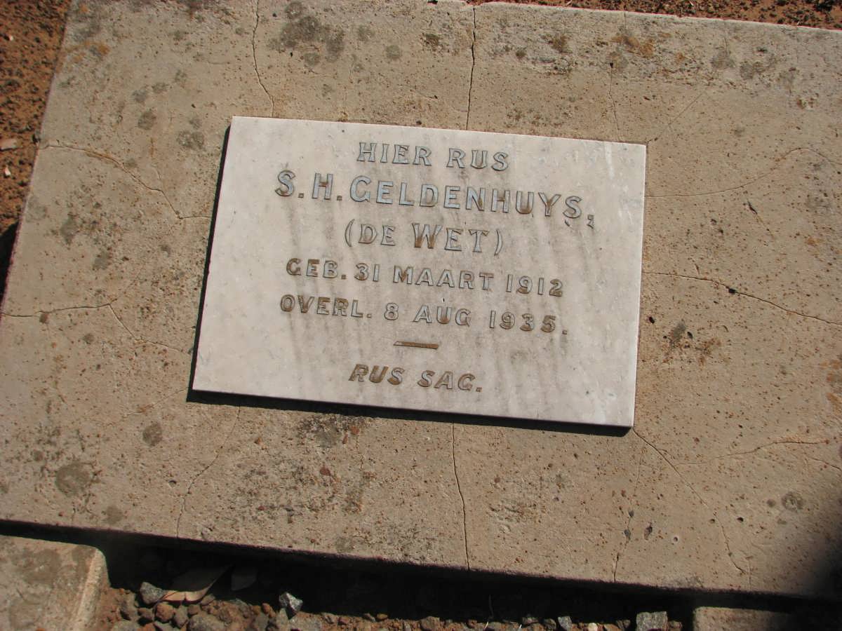 GELDENHUYS S.H. nee DE WET 1912-1935