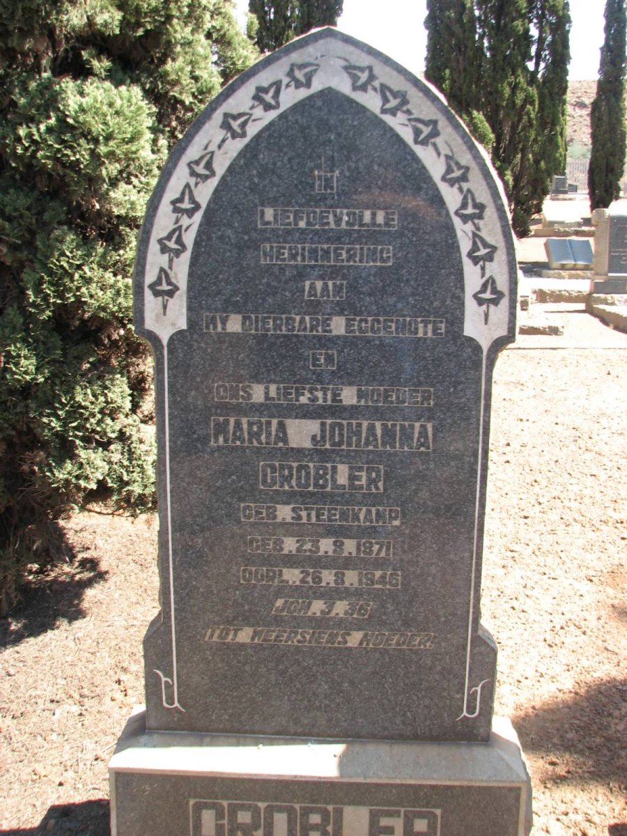 GROBLER Maria Johanna nee STEENKAMP 1871-1946