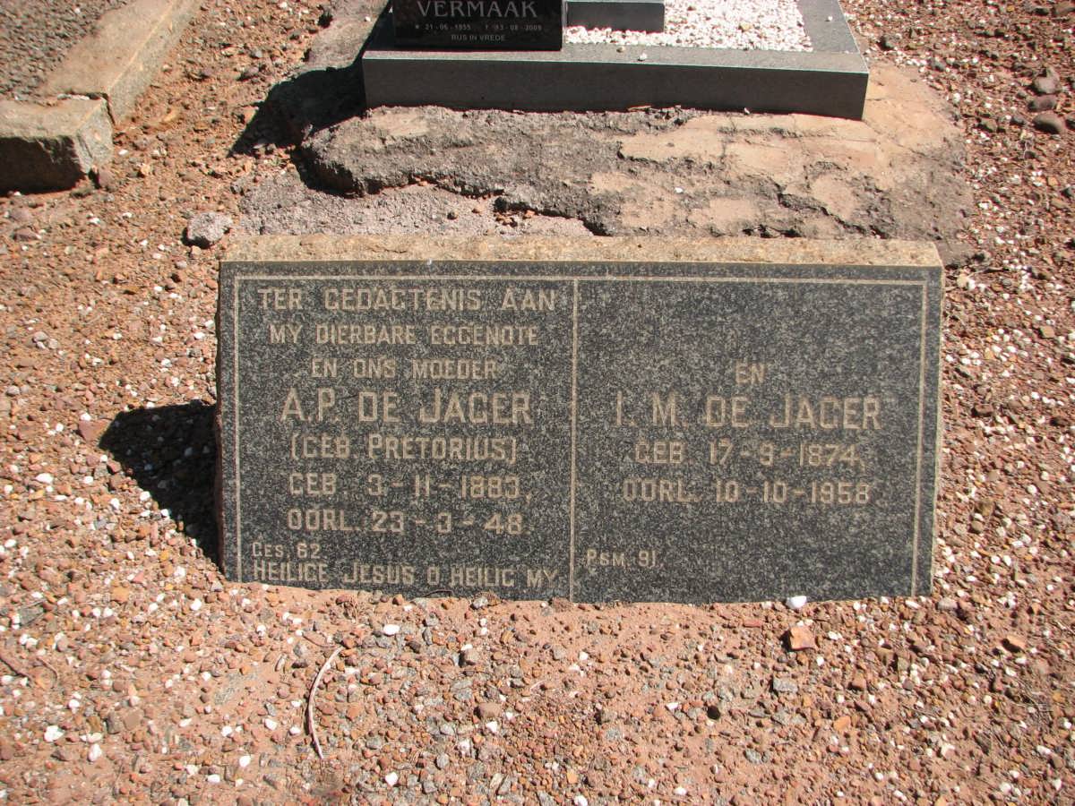 JAGER I.M., de 1874-1958 &amp; A.P. PRETORIUS 1883-1948