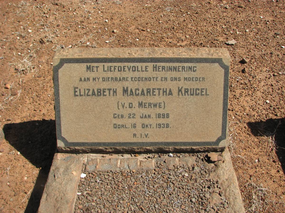 KRUGEL Elizabeth Magaretha nee V.D. MERWE 1896-1938