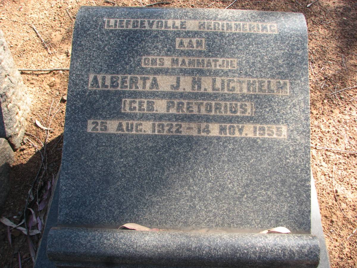LIGTHELM Alberta J.H. nee PRETORIUS 1922-1955
