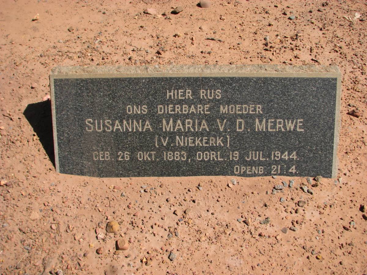 MERWE Susanna Maria, v.d. nee V. NIEKERK 1883-1944
