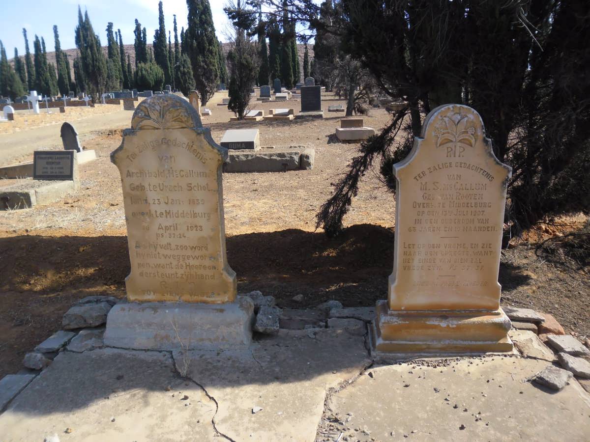 McCALLUM Archibald 1839-1923 &amp; M.S. VAN ROOYEN -1907