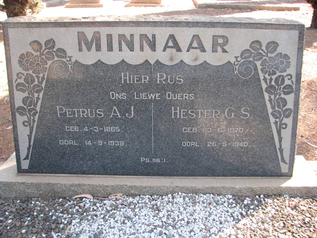 MINNAAR Petrus A.J. 1865-1939 &amp; Hester G.S. 1870-1940