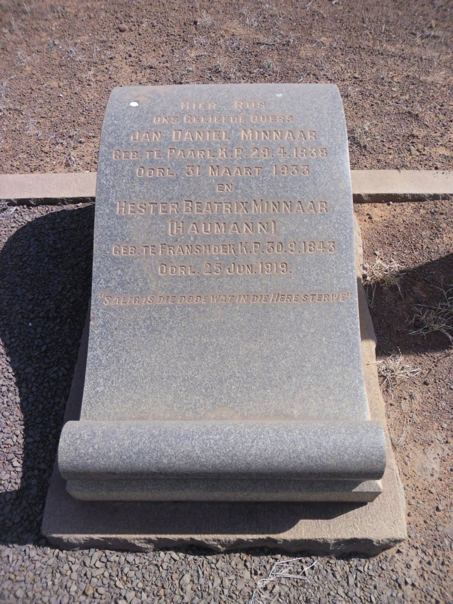 MINNAAR Jan Daniel 1838-1933 &amp; Hester Beatrix HAUMANN 1843-1919