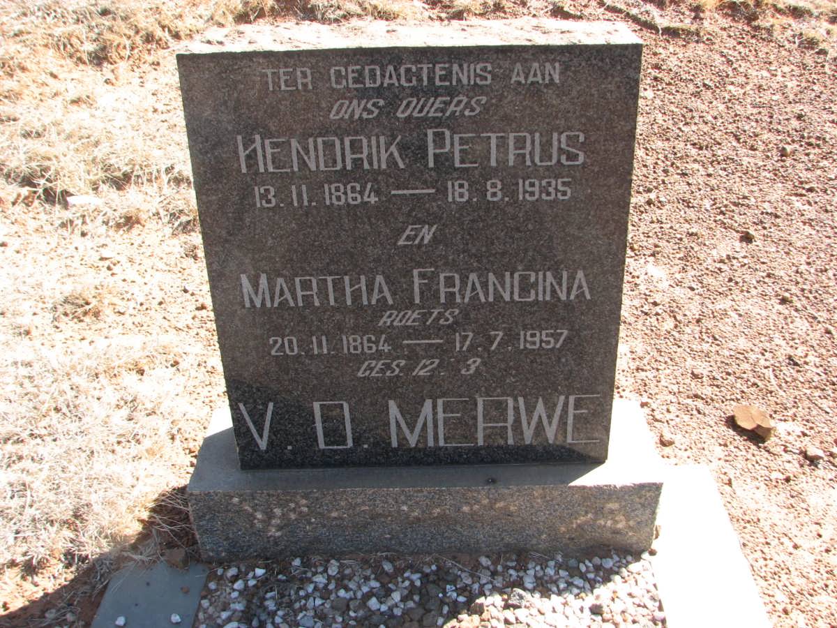 MERWE Hendrik Petrus, v.d. 1864-1935 &amp; Martha Francina ROETS 1864-1957