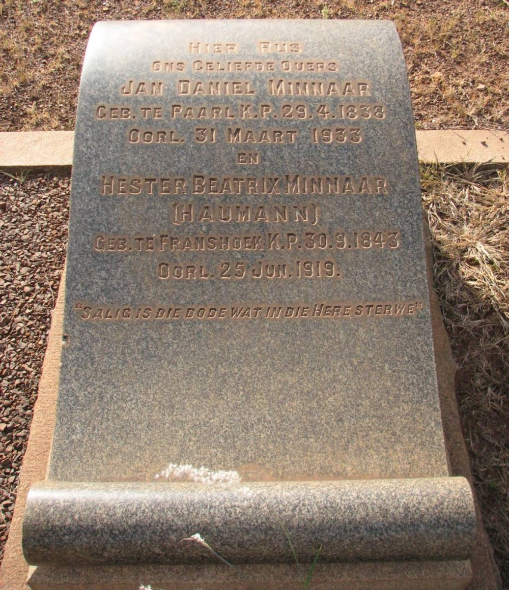 MINNAAR Jan Daniel 1838-1933 &amp; Hester Beatrix HAUMANN 1843-1919