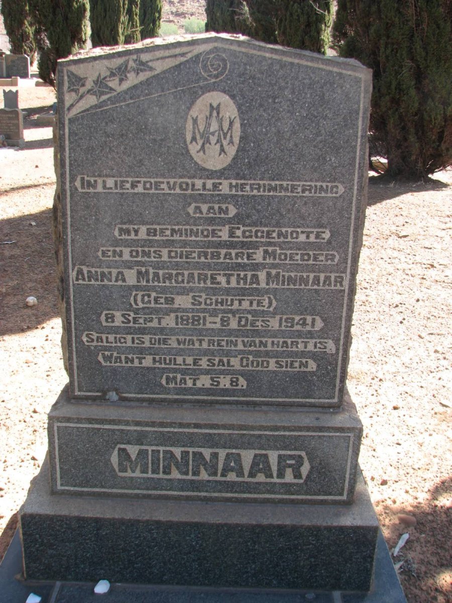 MINNAAR Anna Margaretha nee SCHUTTE 1881-1941