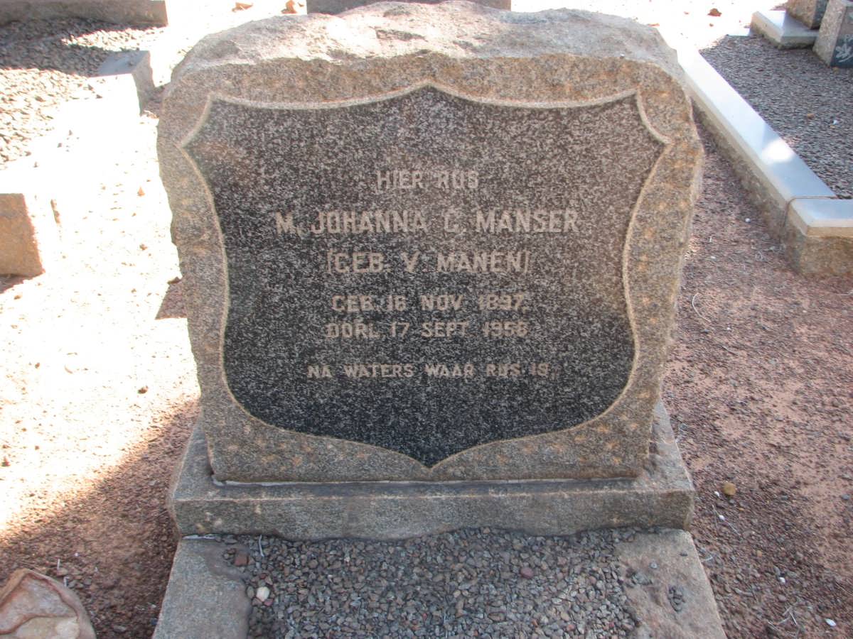MANSER M. Johanna G. nee V. MANEN 1897-1958