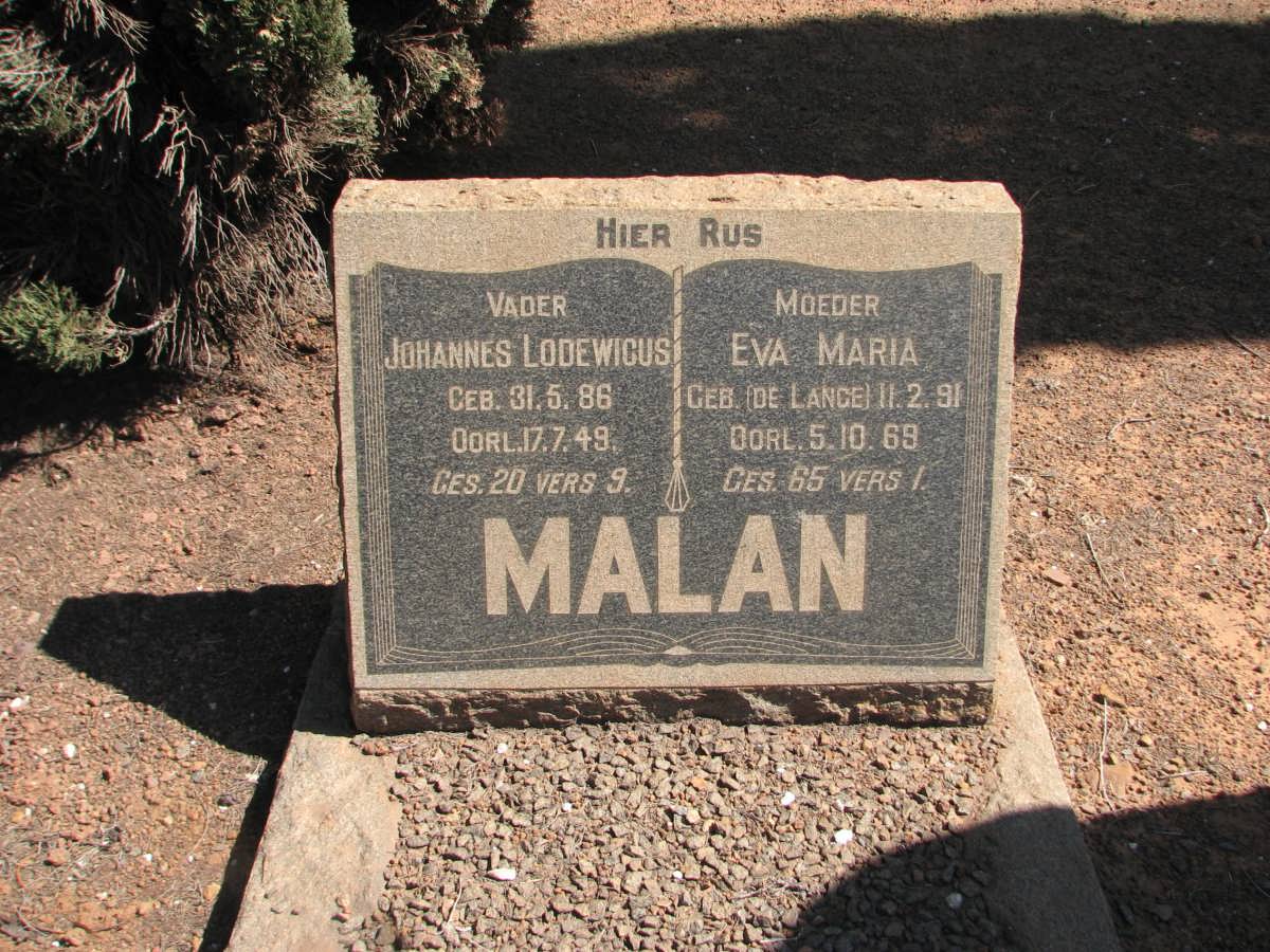 MALAN Johannes Lodewicus 1886-1949 &amp; Eva Maria DE LANGE 1891-1969