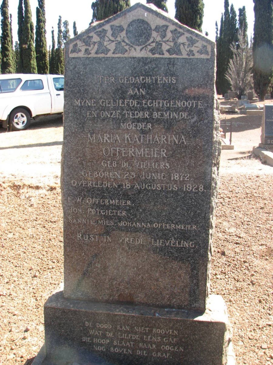 OFFERMEIER Maria Katharina nee DE VILLIERS 1872-1928