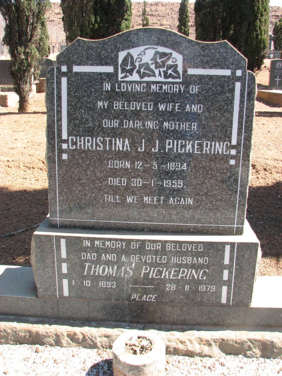 PICKERING Thomas 1893-1979 &amp; Christina J.J. 1894-1959