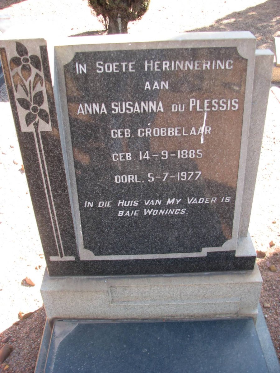 PLESSIS Anna Susanna, du nee GROBBELAAR 1885-1977