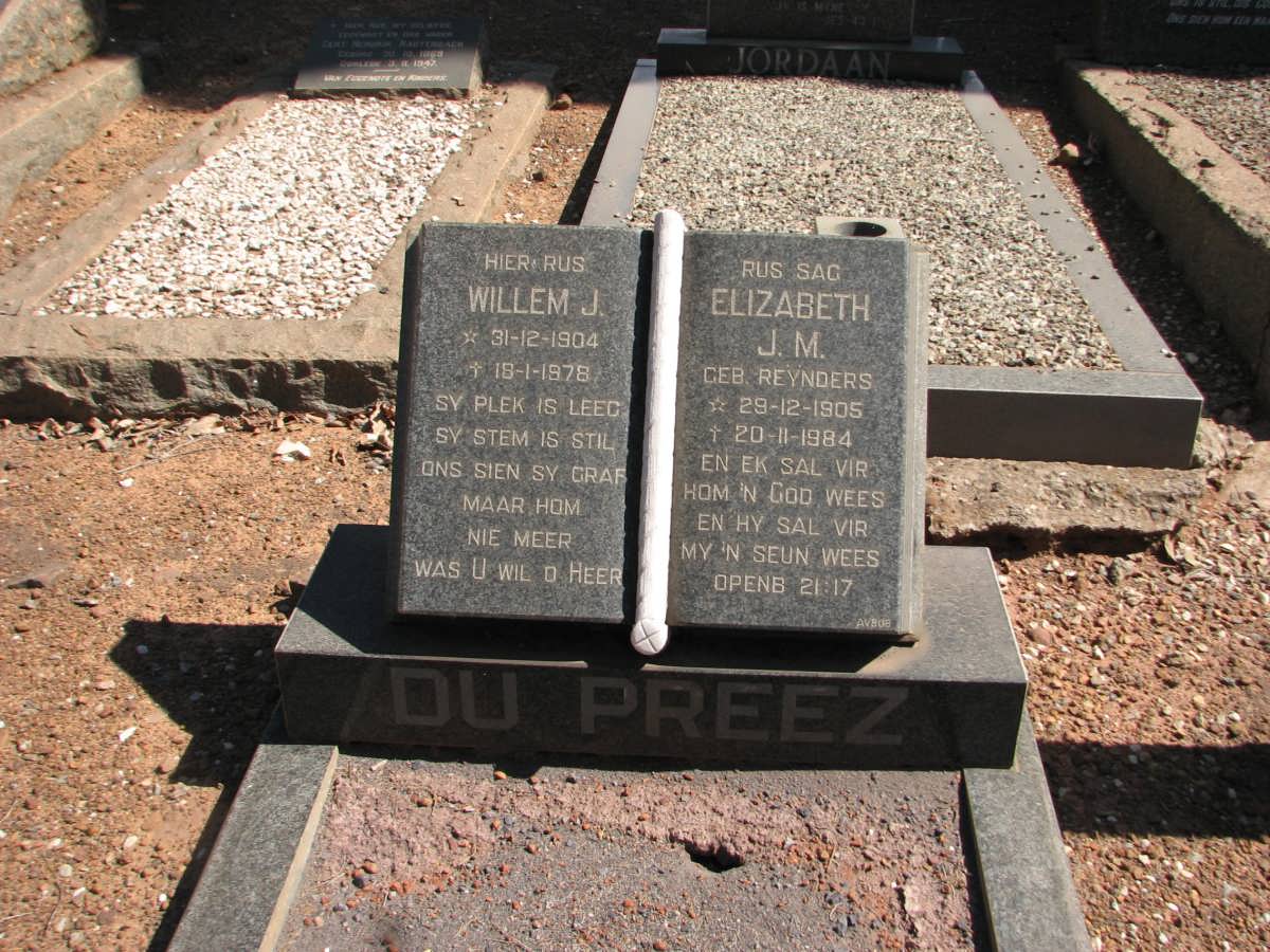 PREEZ Willem J., du 1904-1978 &amp; Elizabeth J.M. REYNDERS 1905-1984