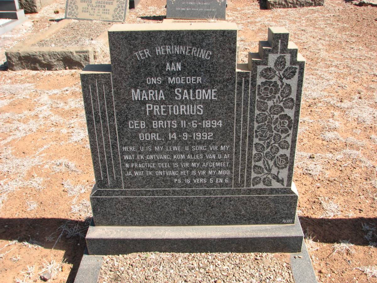 PRETORIUS Maria Salomé nee BRITS 1894-1992