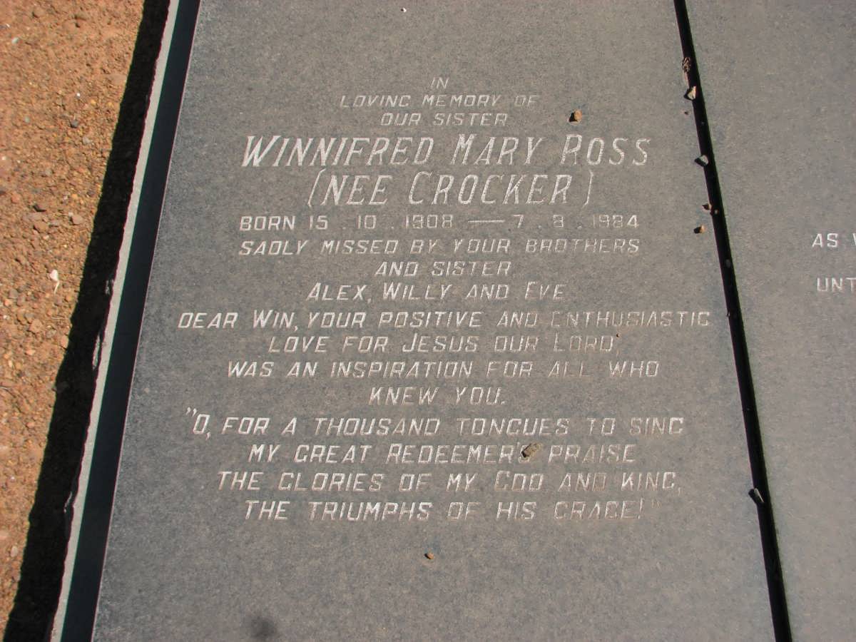 ROSS Winnifred Mary nee CROCKER 1908-1984