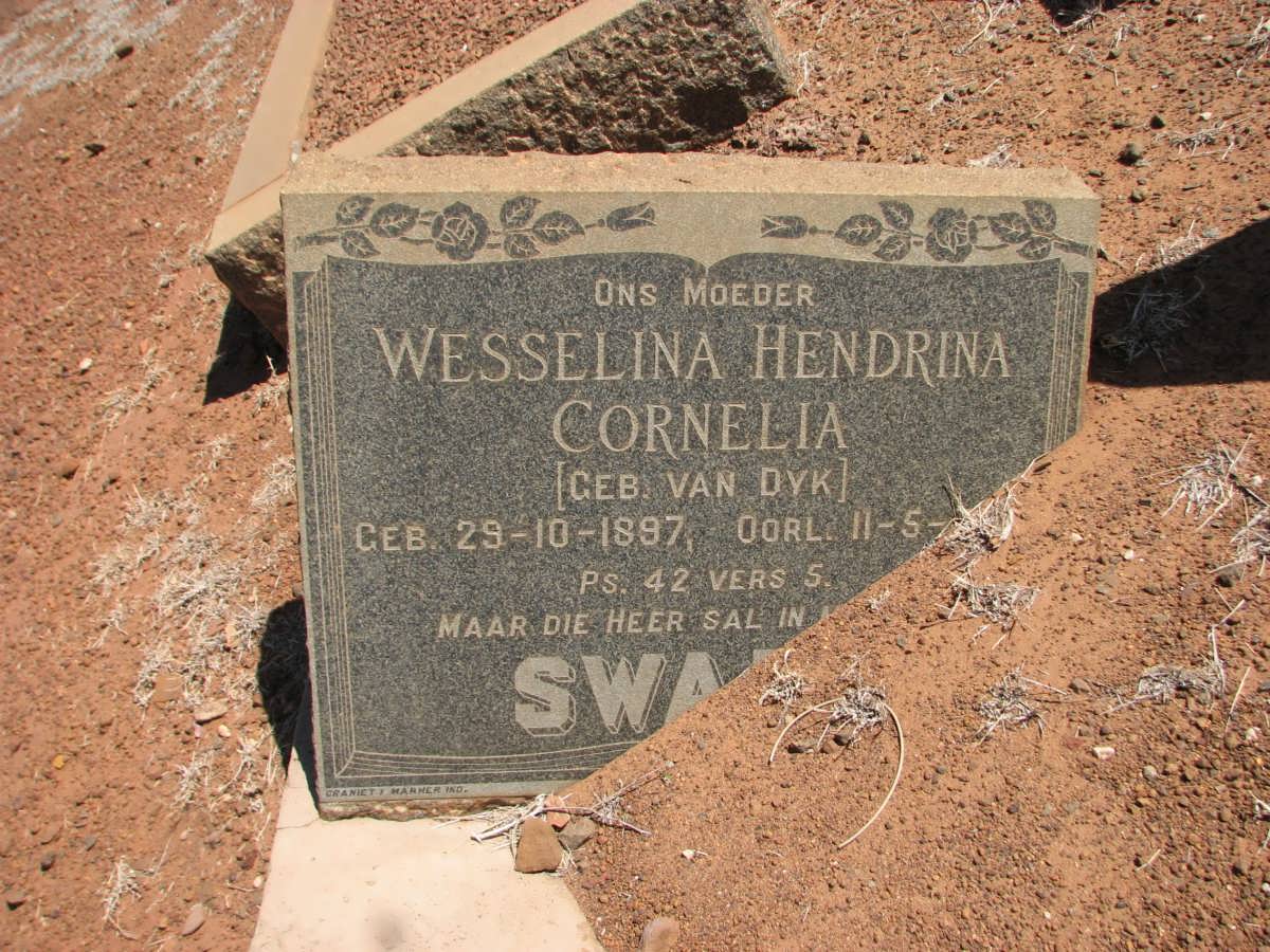 SWART Wesselina Hendrina Cornelia nee VAN DYK 1897-1957