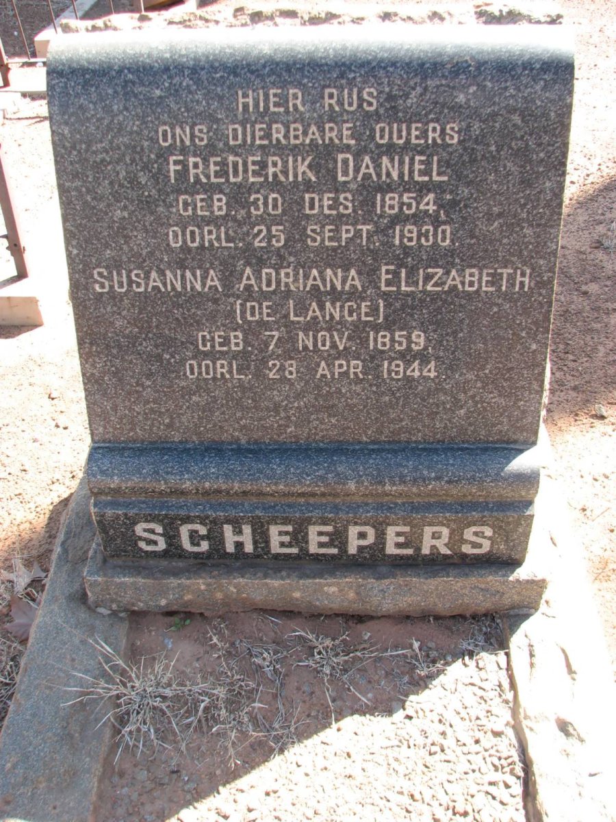 SCHEEPERS Frederik Daniel 1854-1930 &amp; Susanna Adriana Elizabeth DE LANGE 1859-1944