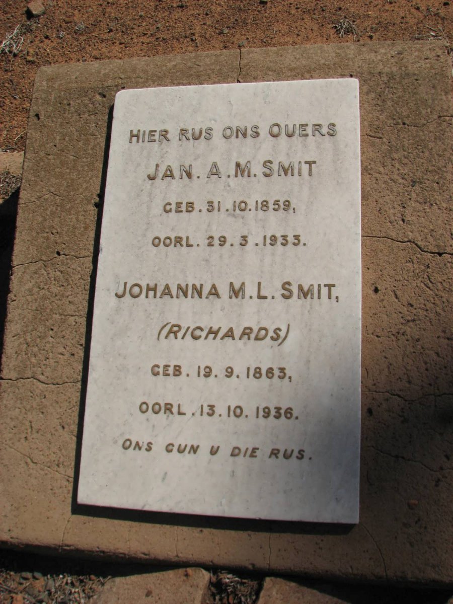 SMIT Jan A.M. 1859-1933 &amp; Johanna M.L. RICHARDS 1863-1936