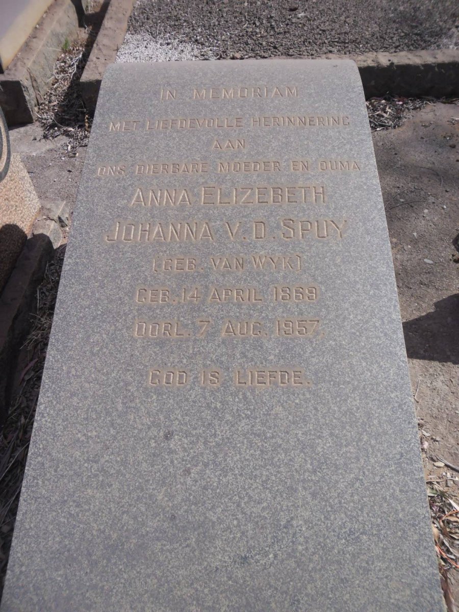 SPUY Anna Elizabeth Johanna, v.d. nee VAN WYK 1869-1957