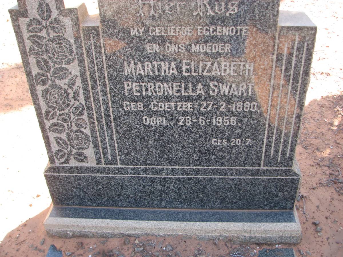 SWART Martha Elizabeth Petronella nee COETZEE 1890-1958