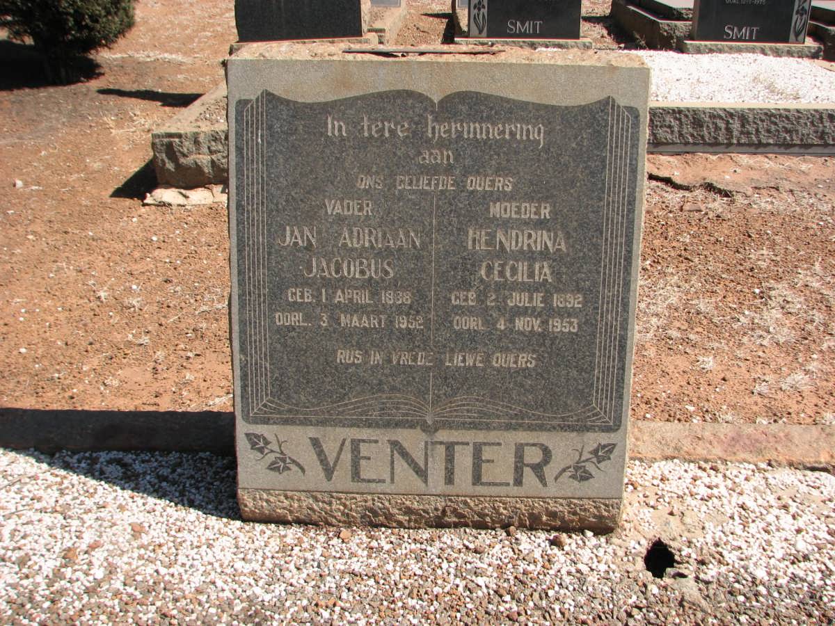 VENTER Jan Adriaan Jacobus 1888-1952 &amp; Hendrina Cecilia 1892-1953
