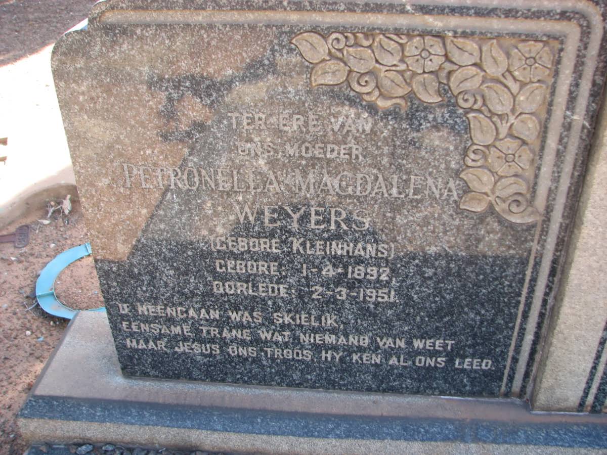WEYERS Petronella Magdalena nee KLEINHANS 1892-1951