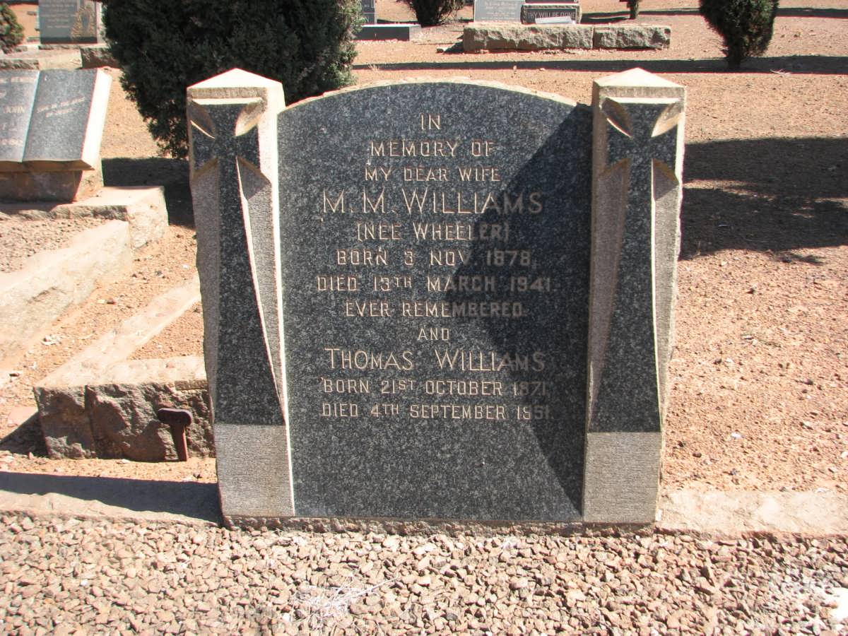 WILLIAMS Thomas 1871-1951 &amp; M.M. WHEELER 1878-1941