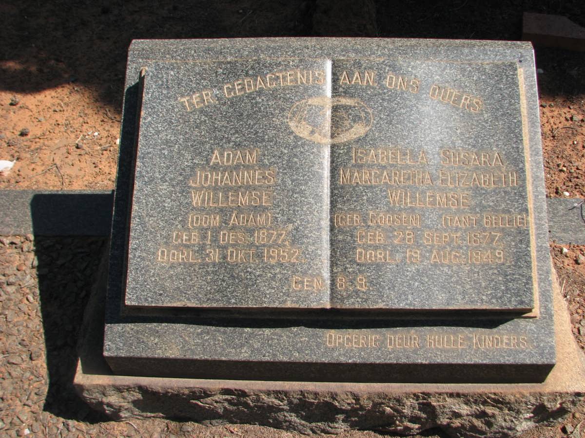 WILLEMSE Adam Johannes 1877-1952 &amp; Isabella Susara Margaretha Elizabeth GOOSEN 1877-1949