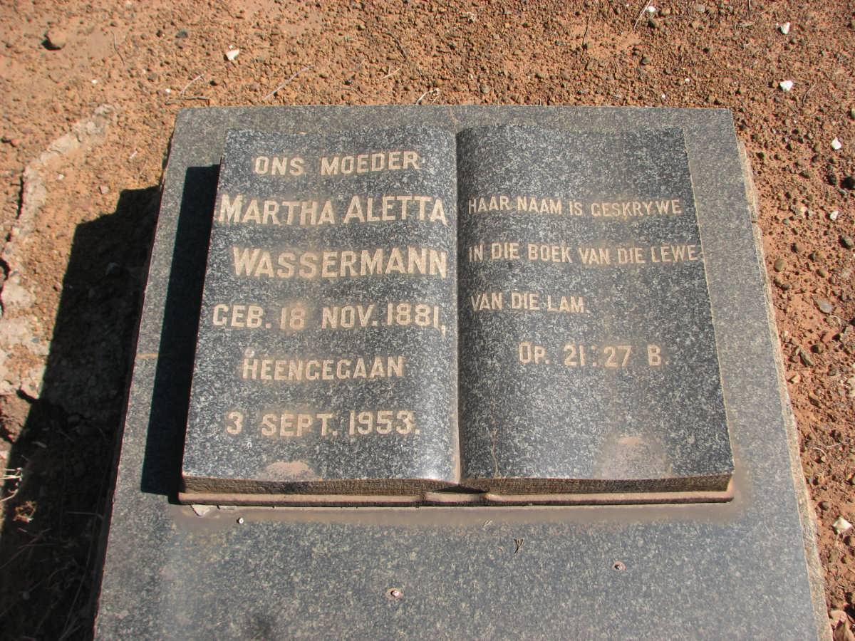 WASSERMANN Martha Aletta 1881-1953