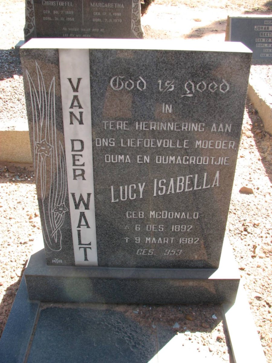 WALT Lucy Isabella, van der nee McDONALD 1892-1982