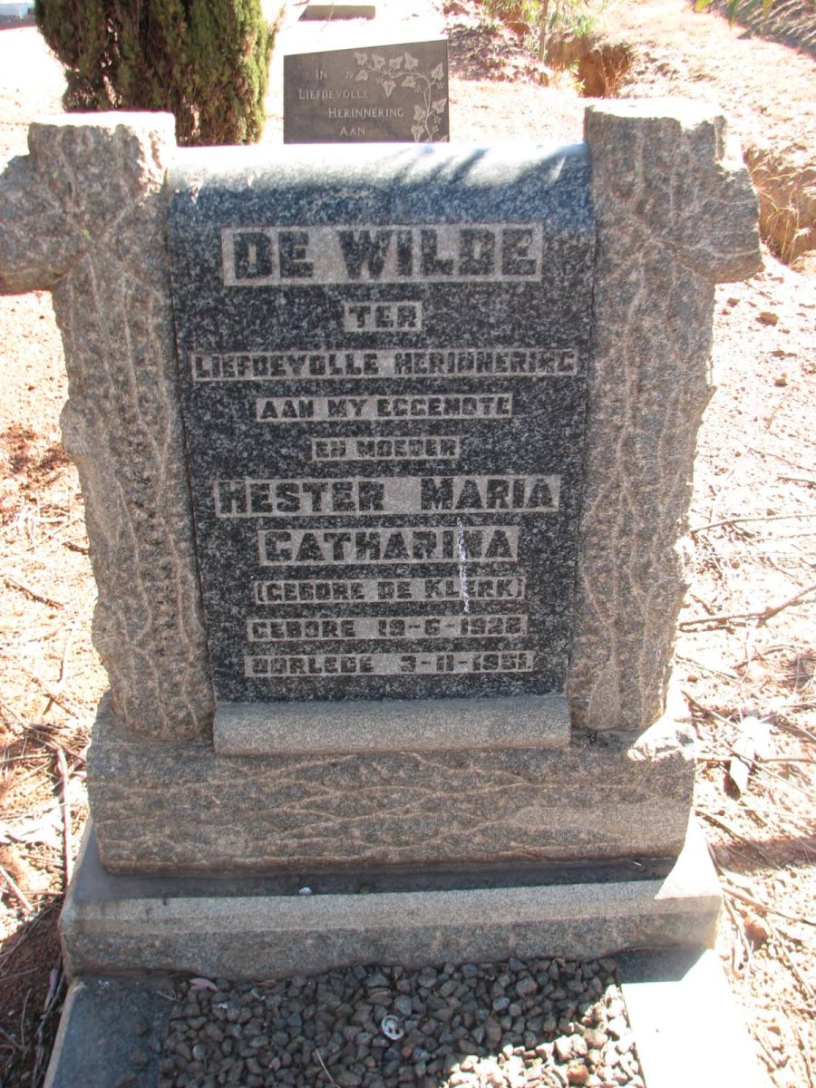 WILDE Hester Maria Catharina, de nee DE KLERK 1928-1951