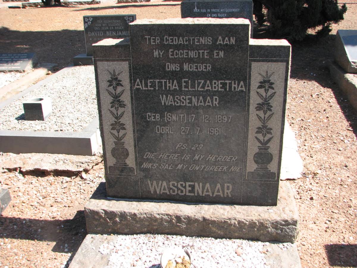 WASSENAAR Alettha Elizabetha nee SMIT 1897-1961