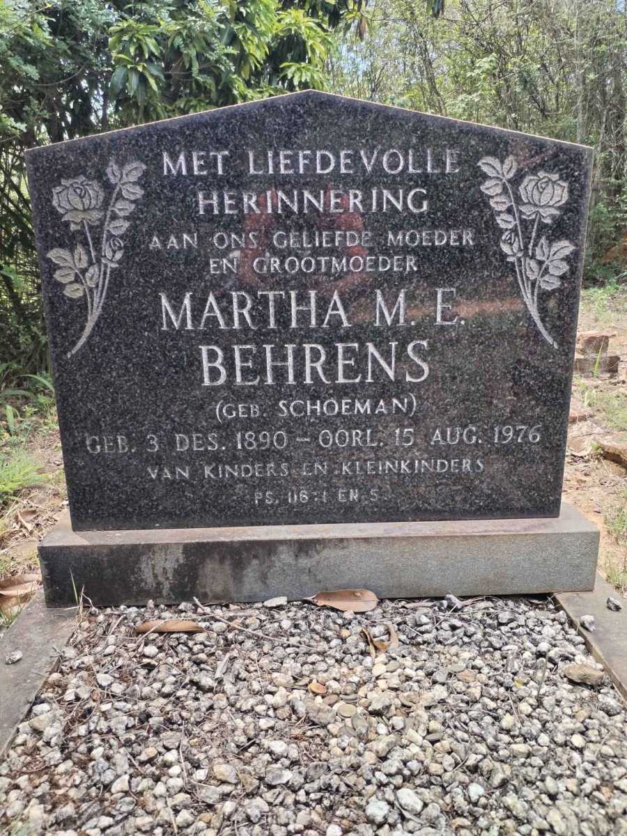 BEHRENS Martha M.E. nee SCHOEMAN 1890-1976