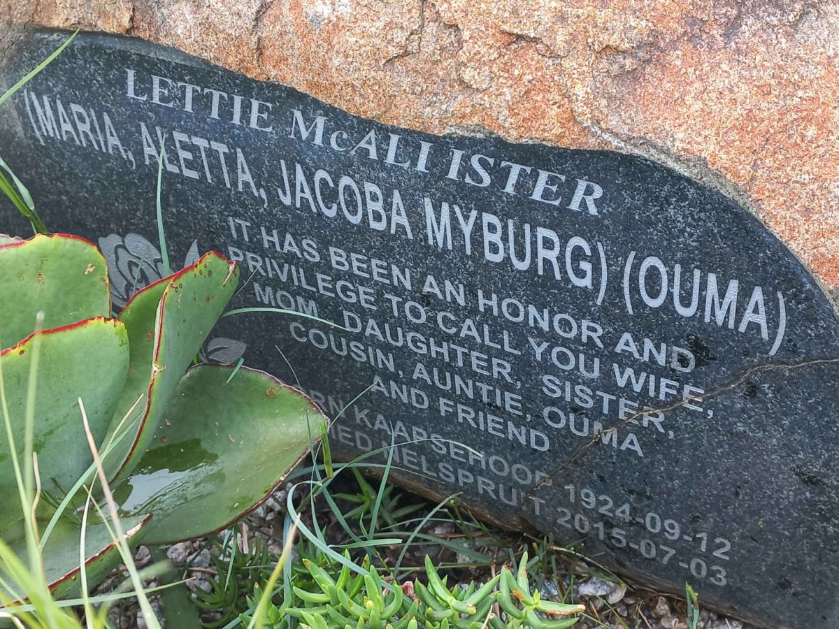 MCALLISTER Maria Aletta Jacoba nee MYBURG 1924-2015