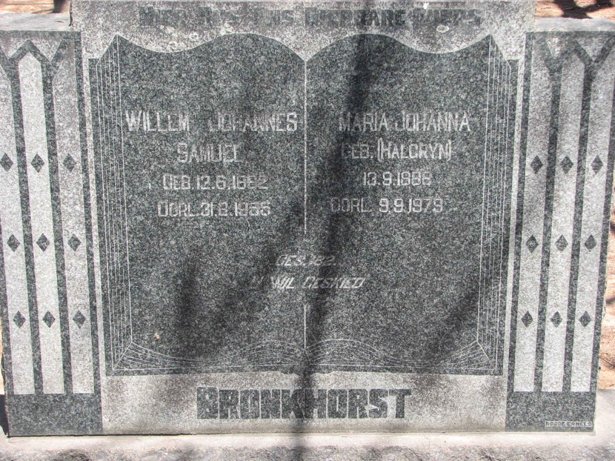 BRONKHORST Willem Johannes Samuel 1882-1955 &amp; Maria Johanna HALGRYN 1886-1979
