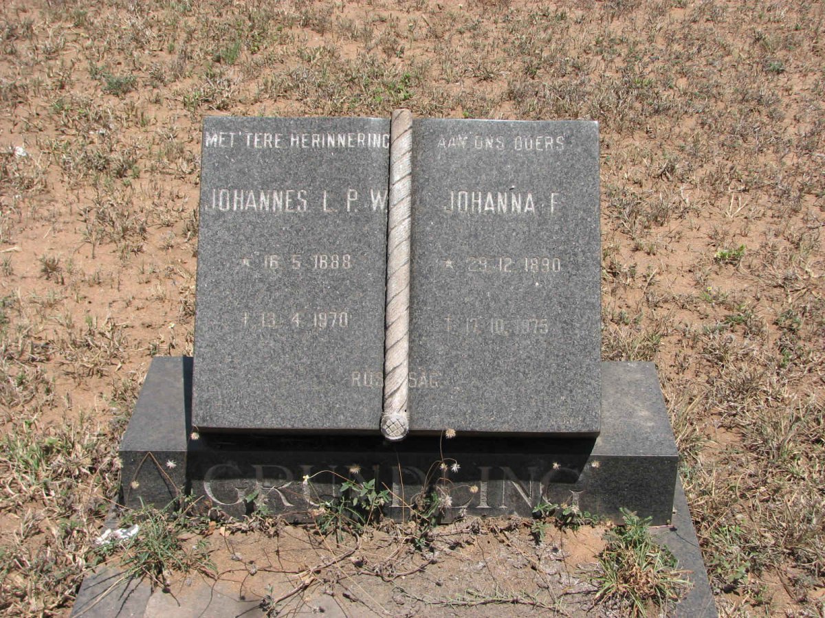 GRUNDLING Johannes L.P.W. 1888-1970 &amp; Johanna F. 1890-1975
